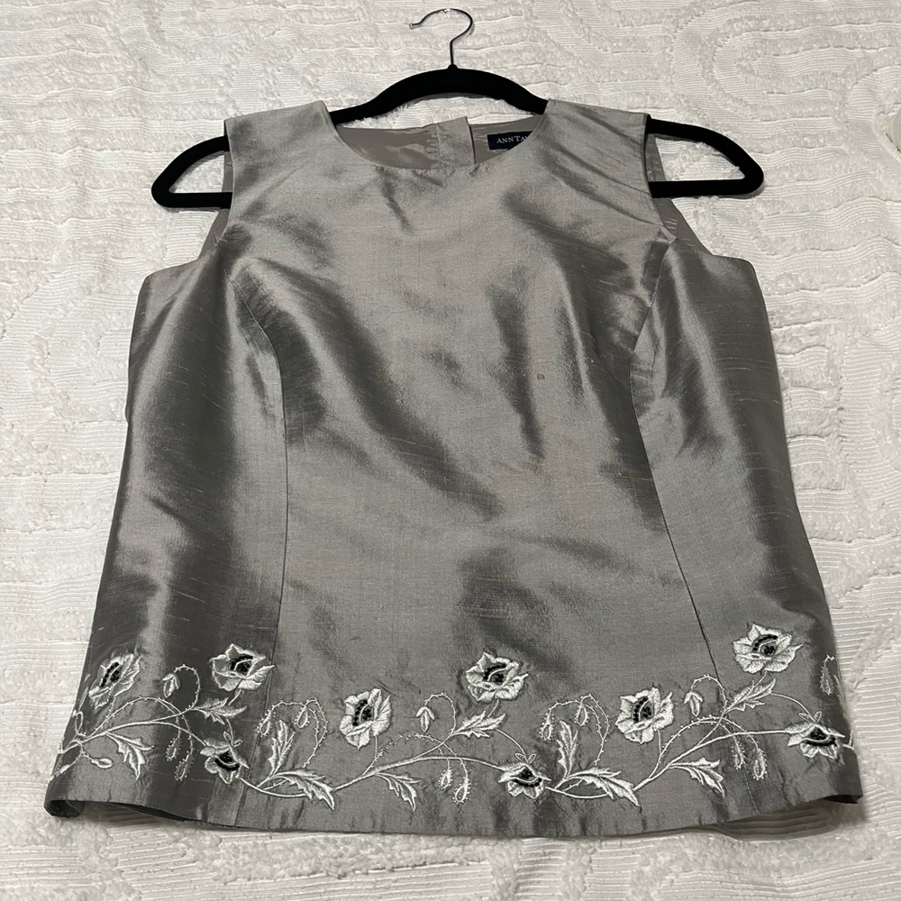 Chic Silver Floral Embroidered Top